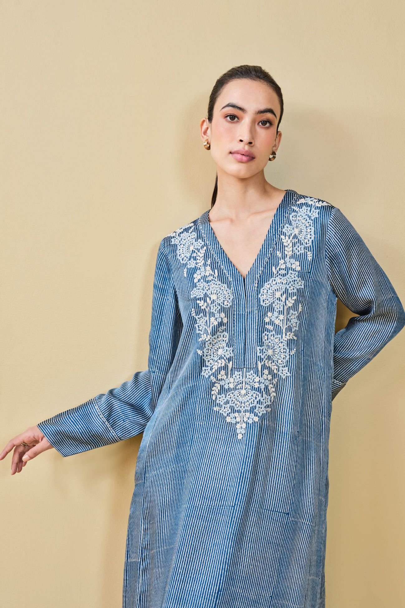 Stream Hand-Block Printed Kaftan - Blue, Blue, image 5